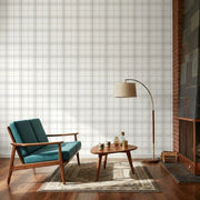 Living Room - White, Grey, Beige Lakeside Plaid wallpaper by York Wallcoverings adds cozy elegance to this inviting space.