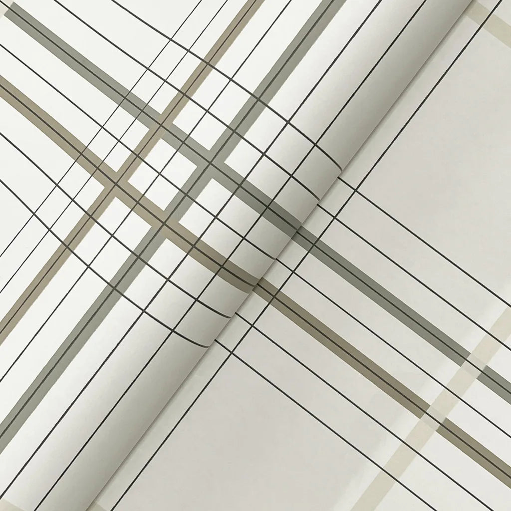 Warm Ivory Neutrals Lakeside Plaid wallpaper texture detail from York Wallcoverings.