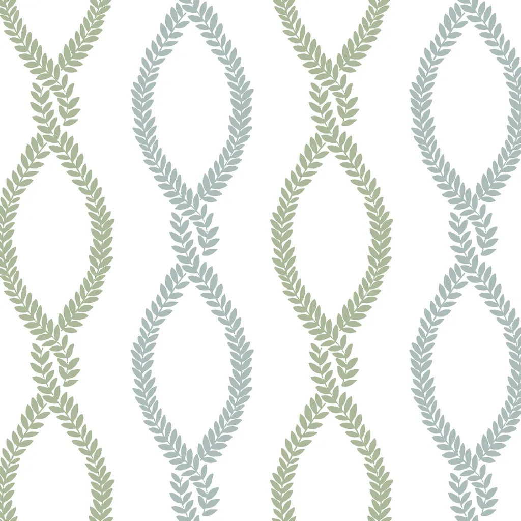 York Wallcoverings Laureate wallpaper pattern swatch in Green and Blue, SKU VP1321.