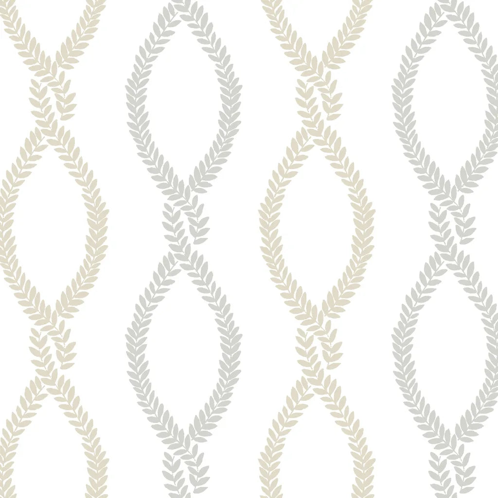 Laureate wallpaper pattern swatch in Beige, Grey by York Wallcoverings, SKU VP1322.