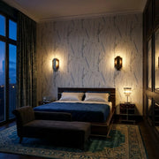 Bedroom - 'Meadow Splendor' wallpaper in a blue, olive, cream floral pattern by York Wallcoverings transforms this serene room.