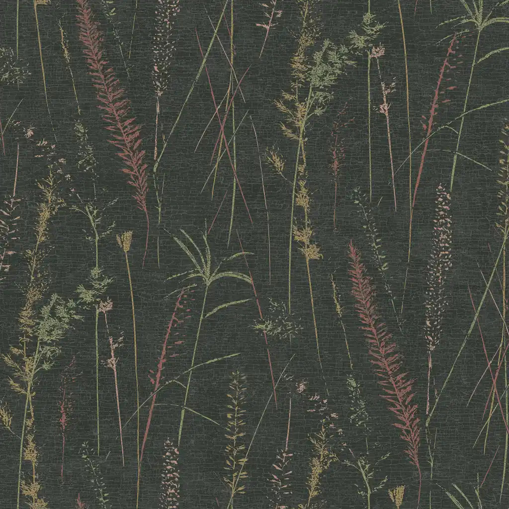 Meadow Splendor wallpaper pattern swatch by York Wallcoverings (SKU LL3241) showcases a vibrant design in Black, Pink, and Green.