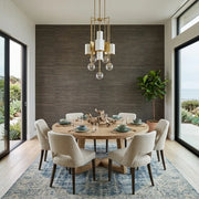 Dining Room - Modern dining area with 'Misty Hemp' wallpaper in brown & charcoal by York Wallcoverings, creating a sophisticated ambiance.