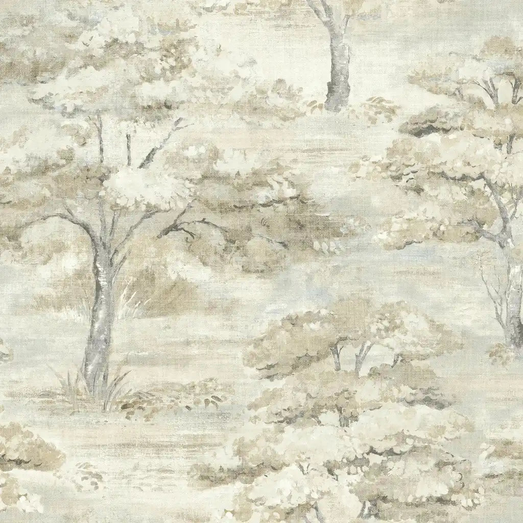 Moreno wallpaper pattern swatch by York Wallcoverings showcasing a design in Taupe, Grey, and Cream colors.