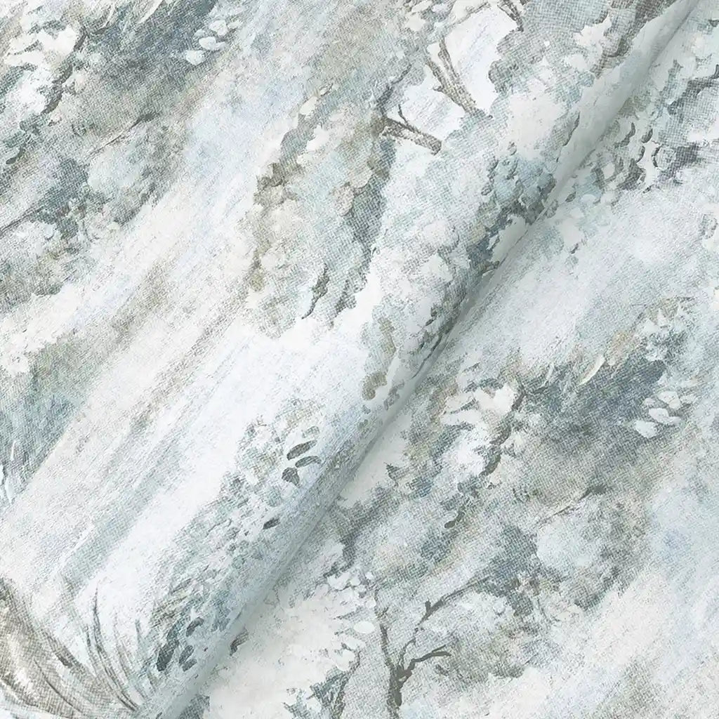 Close-up textured detail of York Wallcoverings' 'Moreno' wallpaper in shades of Blue, Grey, and Cream.