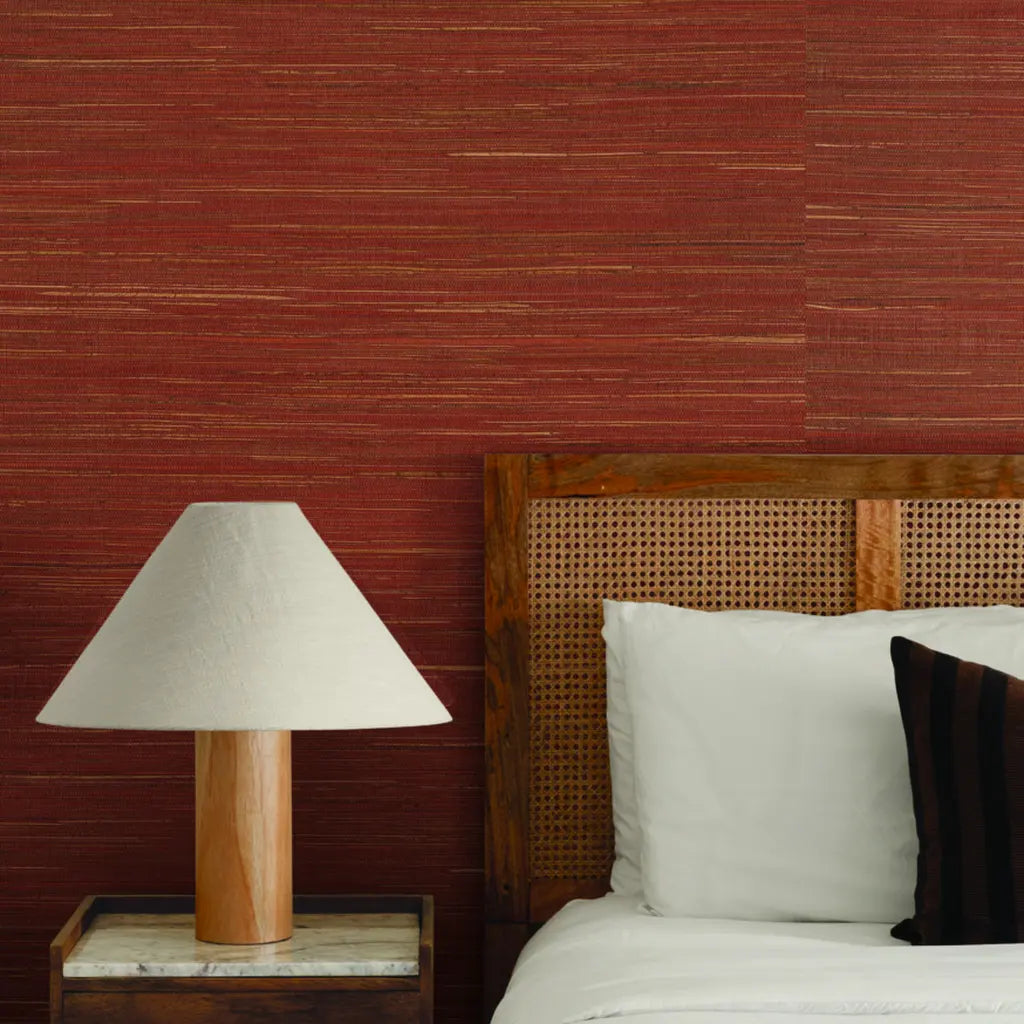 Bedroom photo featuring Multicolored Hemp wallpaper in Rust by York Wallcoverings.
