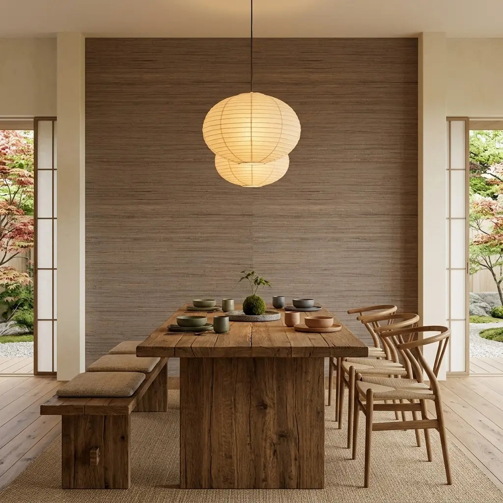 Dining Room - Multicolored Hemp wallpaper in Brown and Grey by York Wallcoverings adds texture and style to this inviting space.
