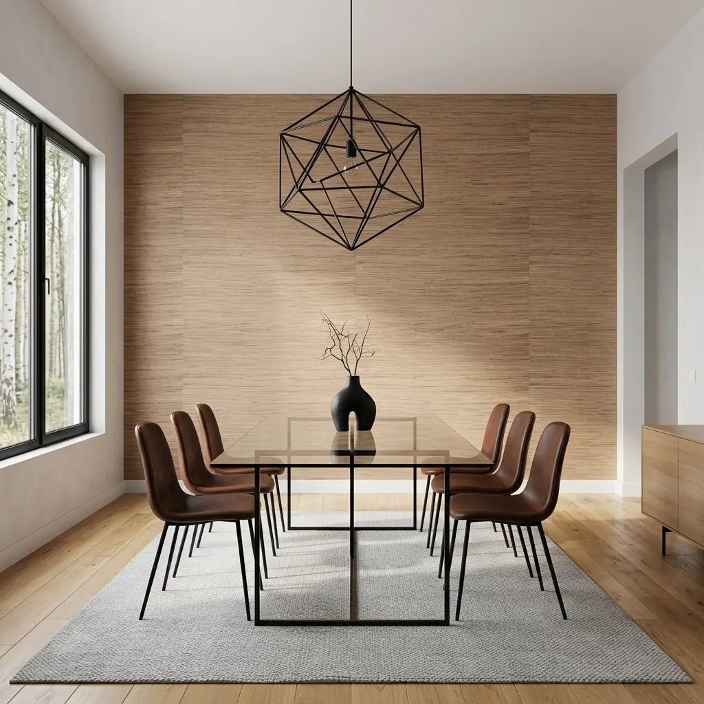 Dining Room - Modern space with stunning Multicolored Hemp wallpaper in Natural Hemp by York Wallcoverings.
