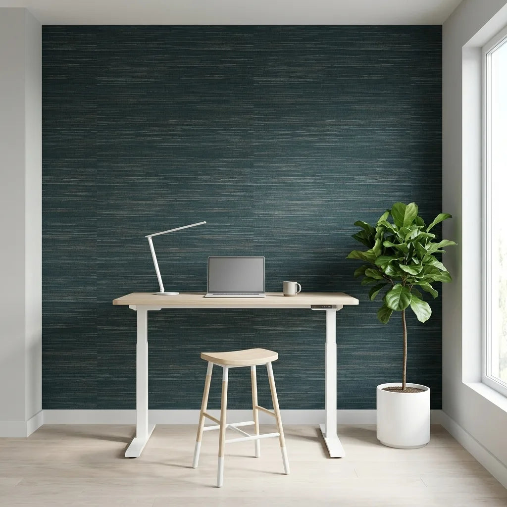 Home Office - Stylish design featuring Multicolored Hemp wallpaper in Teal and Beige by York Wallcoverings.