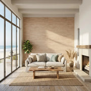 Living Room - Natural tan Multicolored Hemp wallpaper by York Wallcoverings creates a chic, textured backdrop for this inviting space.