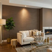 Living Room - Showcasing Multicolored Hemp wallpaper in Brown and Tan by York Wallcoverings, creating a textured, organic feel.