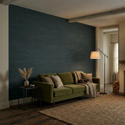 Living Room - showcasing Multicolored Hemp wallpaper in Deep Teal and Tan by York Wallcoverings, a modern and inviting space.