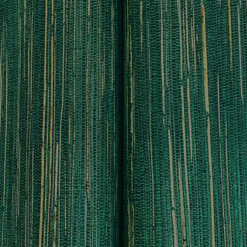 Close-up texture detail of Multicolored Hemp wallpaper by York Wallcoverings in Teal and Beige, highlighting natural fibers.