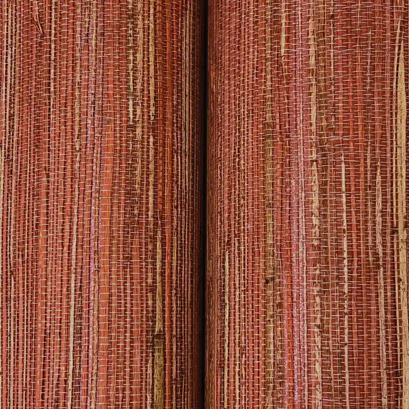 Close-up texture detail of Multicolored Hemp wallpaper in Rust by York Wallcoverings, highlighting its unique woven pattern.