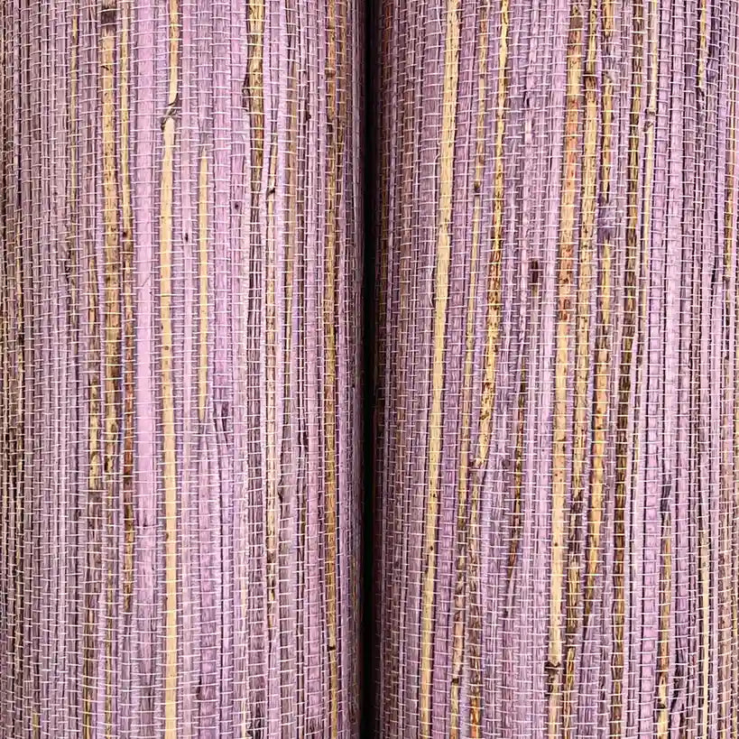 Close-up of York Wallcoverings' Multicolored Hemp wallpaper in lavender, highlighting its rich, natural texture and subtle color variations.