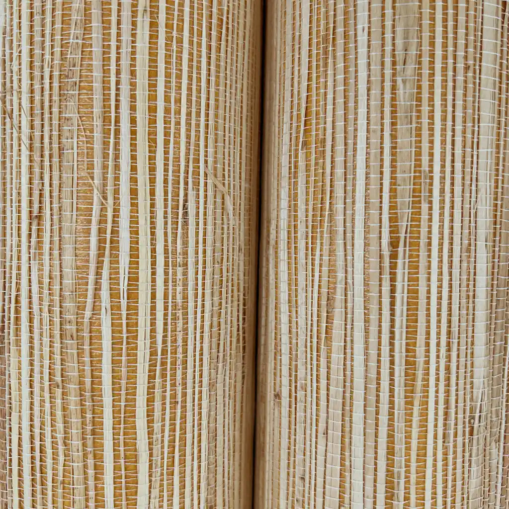 Close-up texture of Multicolored Hemp wallpaper in Natural Tan by York Wallcoverings, showcasing its natural fibers and subtle color variations.