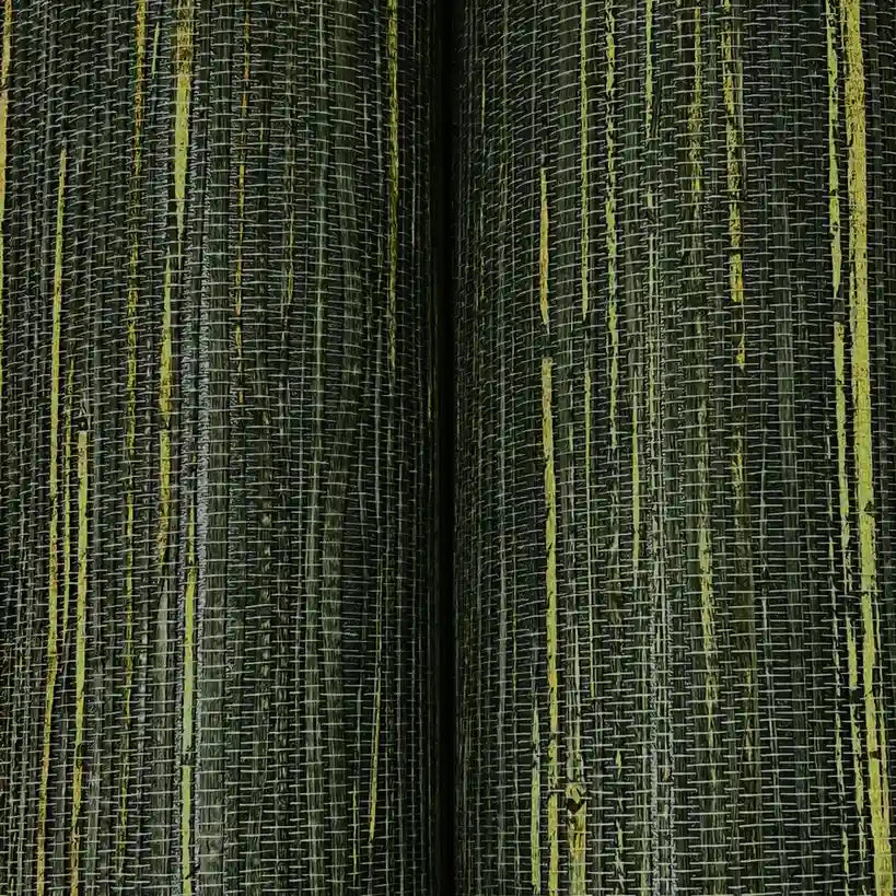 Close-up texture of York Wallcoverings' Multicolored Hemp wallpaper in Dark Teal Tan, highlighting its natural fibers.