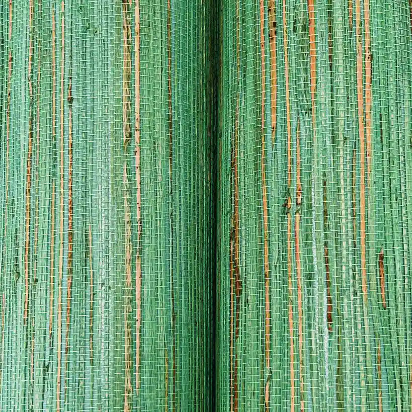 Close-up texture detail of Multicolored Hemp wallpaper in Teal and Beige by York Wallcoverings, showcasing natural fibers.