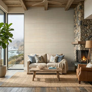 Living Room - Oceanside Grass wallpaper by York Wallcoverings in Seafoam and Tan brings a serene, natural ambiance to this inviting space.