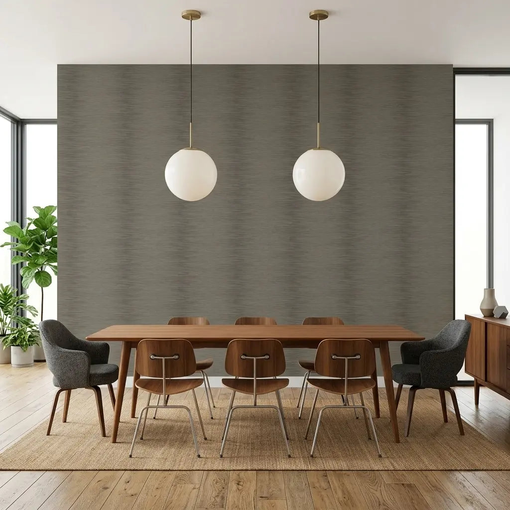 Dining Room - Elegant dining room with Operetta wallpaper in Taupe by York Wallcoverings creating a sophisticated atmosphere.