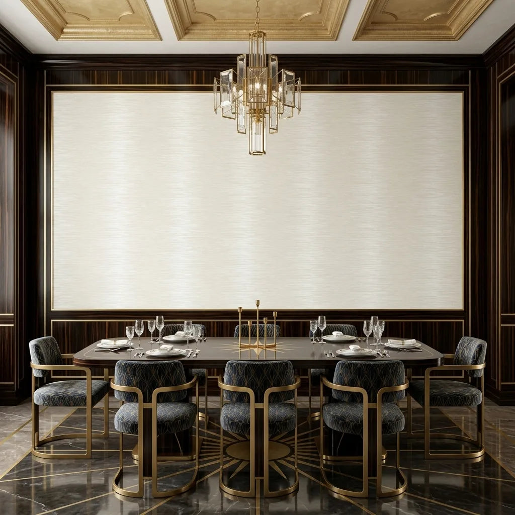 Dining Room - Warm Ivory Operetta wallpaper by York Wallcoverings adds elegant texture to this sophisticated dining space.