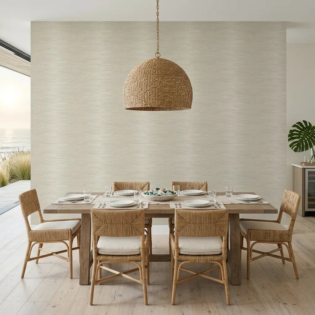 Dining Room - Features 'Operetta' wallpaper in Warm Ivory by York Wallcoverings, enhancing this elegant dining space.