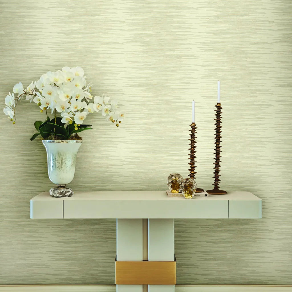 Warm Ivory 'Operetta' wallpaper by York Wallcoverings graces this inviting entryway, adding elegant texture and style.