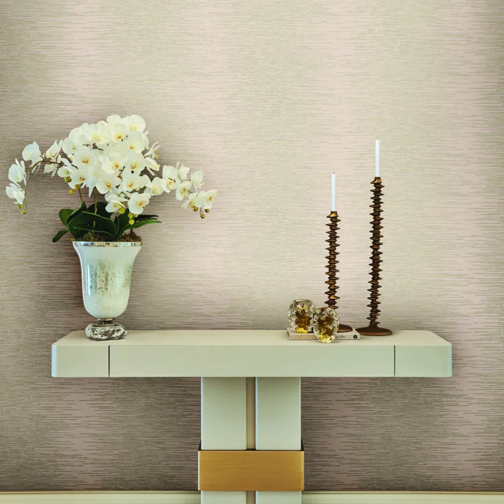 Entryway showcasing elegant 'Operetta' wallpaper in Beige and Gold by York Wallcoverings.