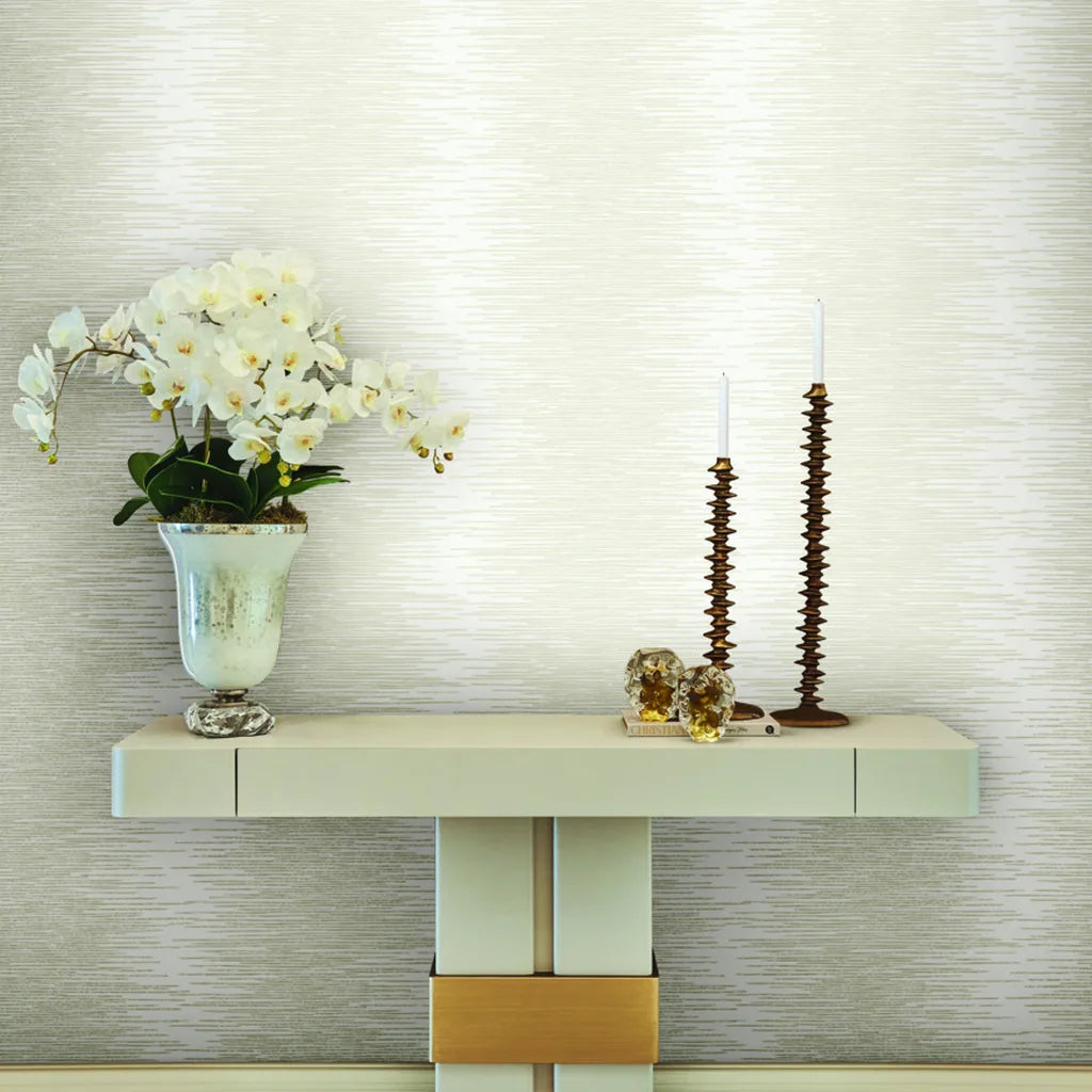 Warm Ivory 'Operetta' wallpaper by York Wallcoverings brightens this stylish entryway, enhancing home decor.