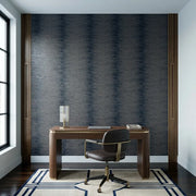 Home Office - Elegant home office with Operetta wallpaper in Navy Blue Taupe by York Wallcoverings.