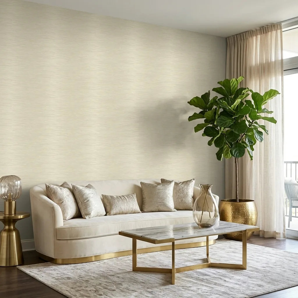 Living Room - Warm Ivory Operetta wallpaper by York Wallcoverings adds classic elegance to this inviting space.
