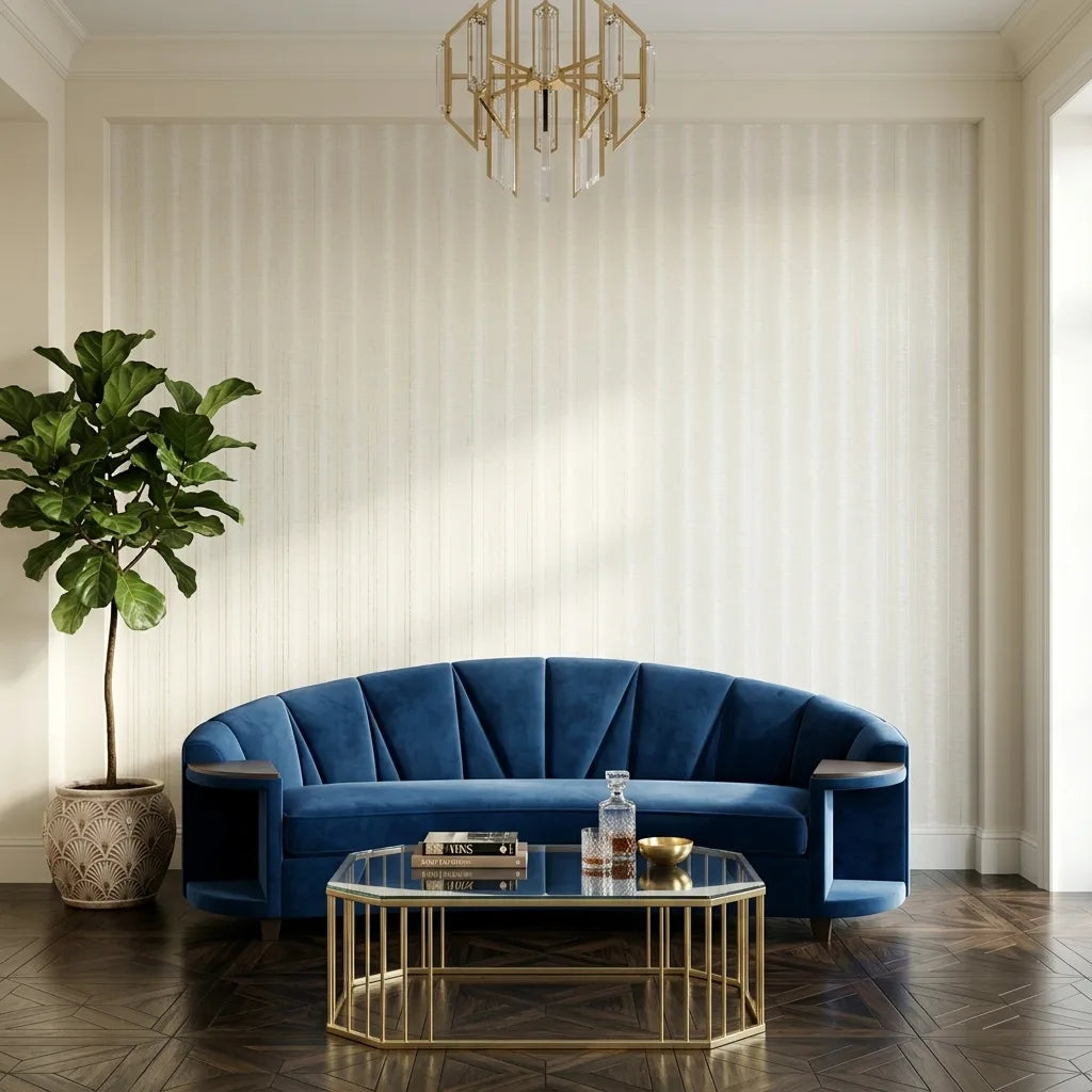 Living Room - Elegant space featuring Operetta wallpaper in Warm Ivory by York Wallcoverings, creating a serene and inviting atmosphere.