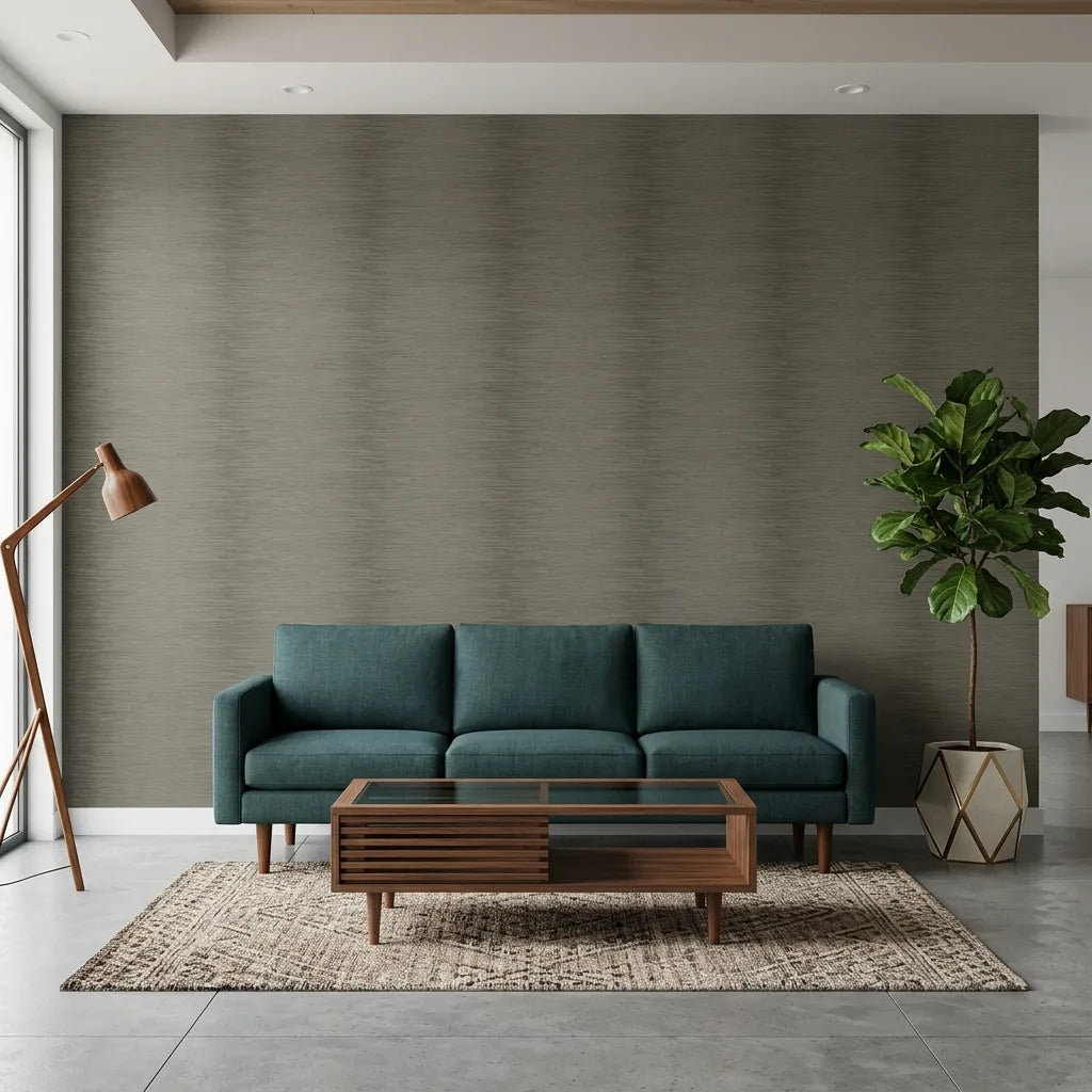 Living Room - Elegant living room showcasing York Wallcoverings' Operetta Taupe wallpaper, adding sophistication to the space.