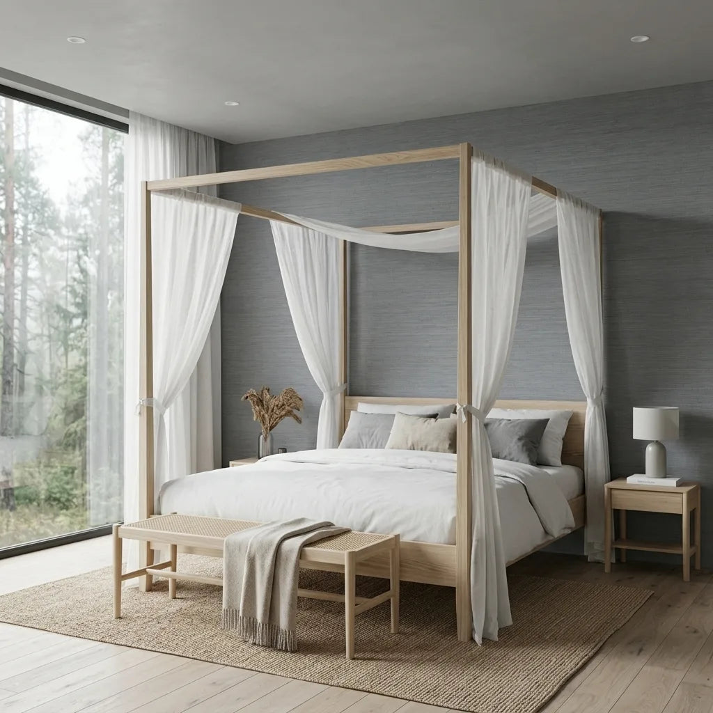 Bedroom - Serene space featuring Painted Hemp wallpaper in Dusty Teal by York Wallcoverings, adding texture and color to this stylish room.