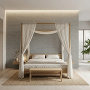 Bedroom - Serene green-grey Painted Hemp wallpaper by York Wallcoverings creates a calming and stylish bedroom retreat.