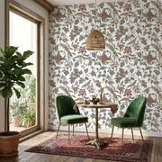 Dining Room - Features Parterre wallpaper by York Wallcoverings in a beautiful Cream, Pink, and Green floral pattern.