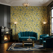 Living Room - Featuring 'Parterre' wallpaper in Yellow and Green by York Wallcoverings, a beautiful and vibrant design.