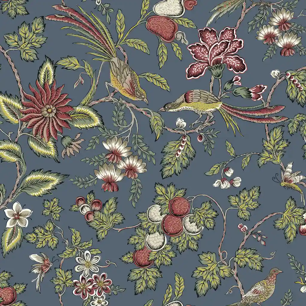 Parterre wallpaper pattern swatch in blue and green by York Wallcoverings.