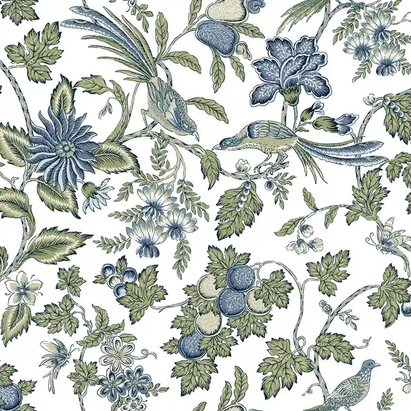 Parterre wallpaper pattern swatch in Blue, Green, White by York Wallcoverings (SKU VP1314).