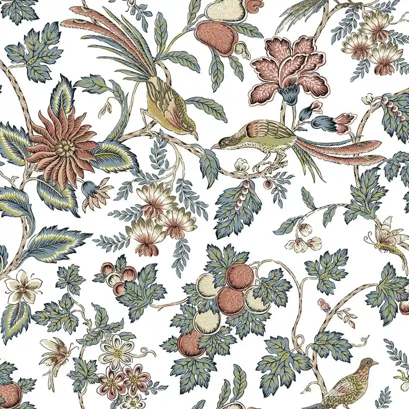 York Wallcoverings Parterre wallpaper pattern swatch VP1316 in cream, pink, and green.