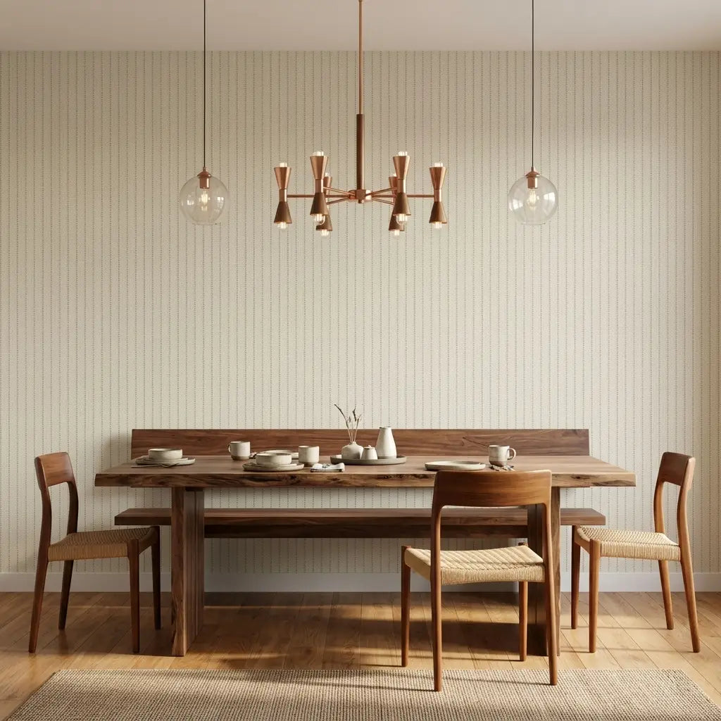 Dining Room - Beautifully designed with 'Polo' wallpaper in Warm Ivory by York Wallcoverings, creating a bright, elegant atmosphere.