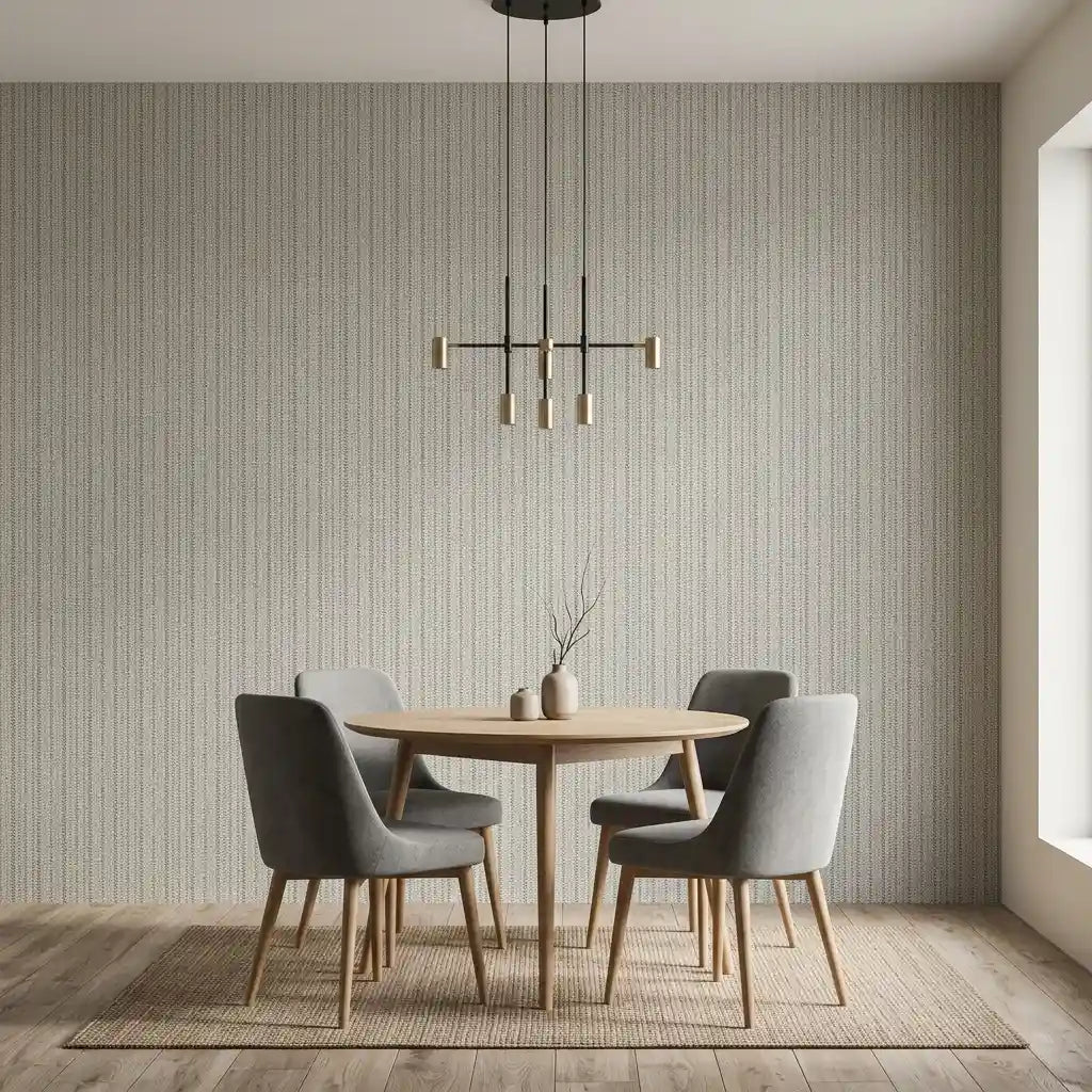 Dining Room - elegant space showcasing Greige and Black 'Polo' wallpaper by York Wallcoverings.