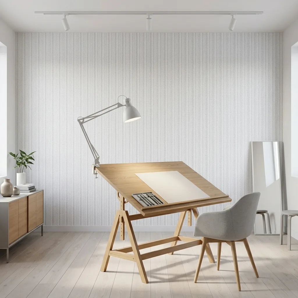 Home Office - Light grey Polo wallpaper by York Wallcoverings creates a sophisticated and modern backdrop for a productive workspace.
