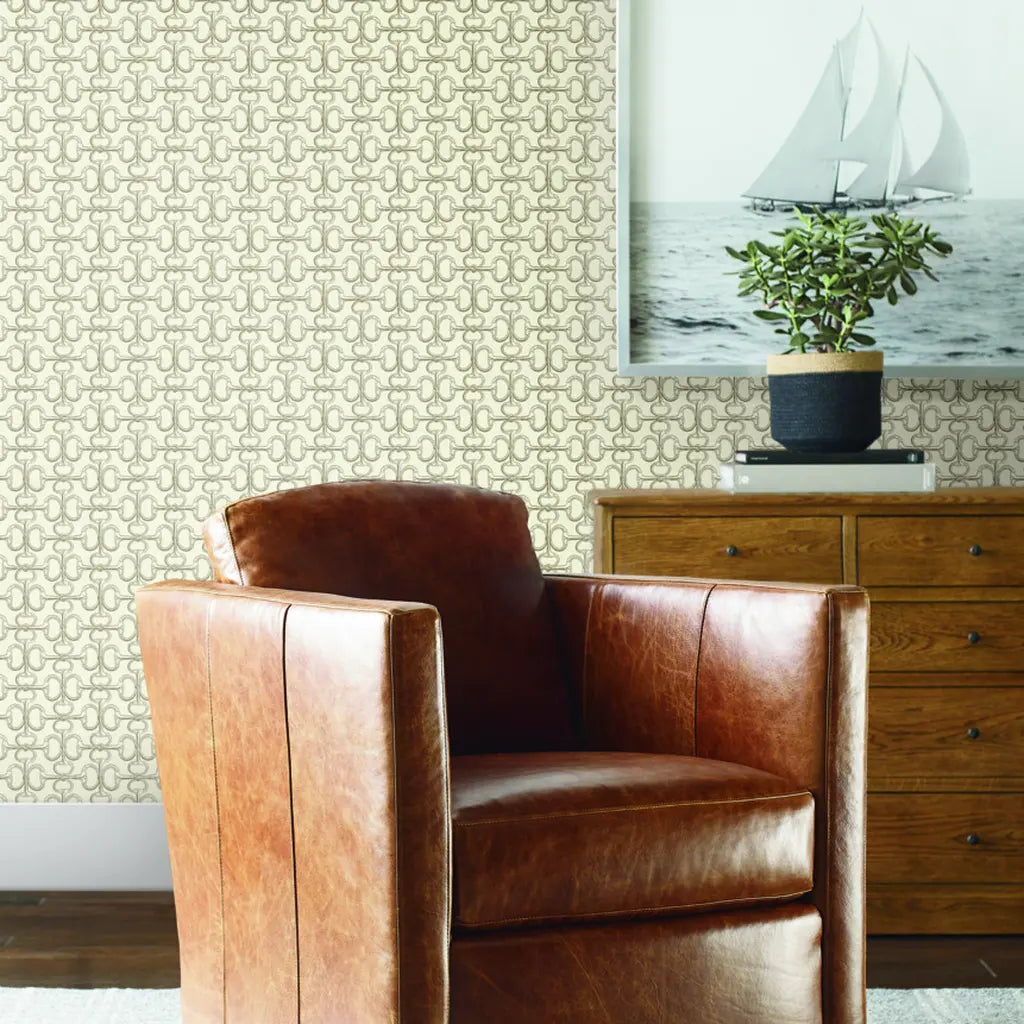 Living room features Polo wallpaper in Warm Ivory by York Wallcoverings, creating a serene and elegant space.