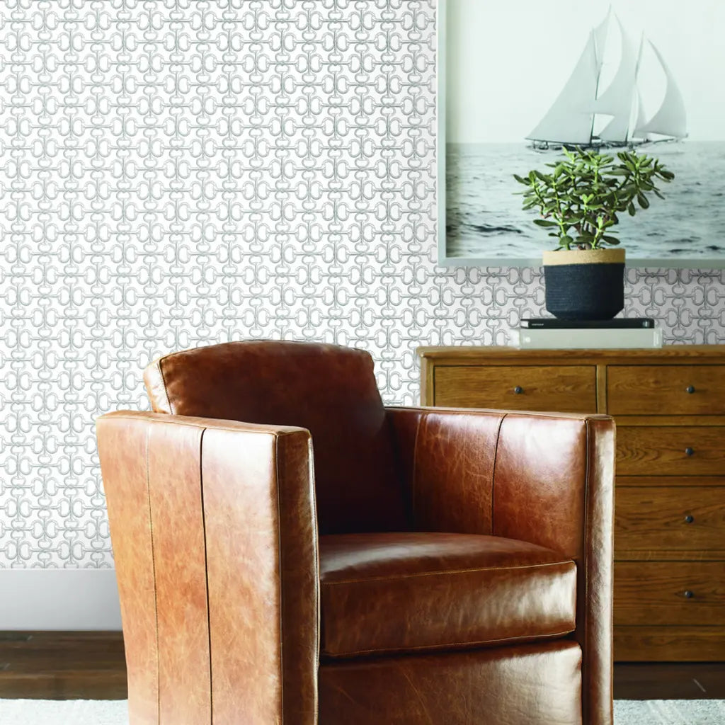 Living room showcasing elegant Light Grey Polo wallpaper by York Wallcoverings, creating a sophisticated and inviting space.