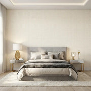 Bedroom - Priti wallpaper in Beige and White by York Wallcoverings creates a serene and elegant space.