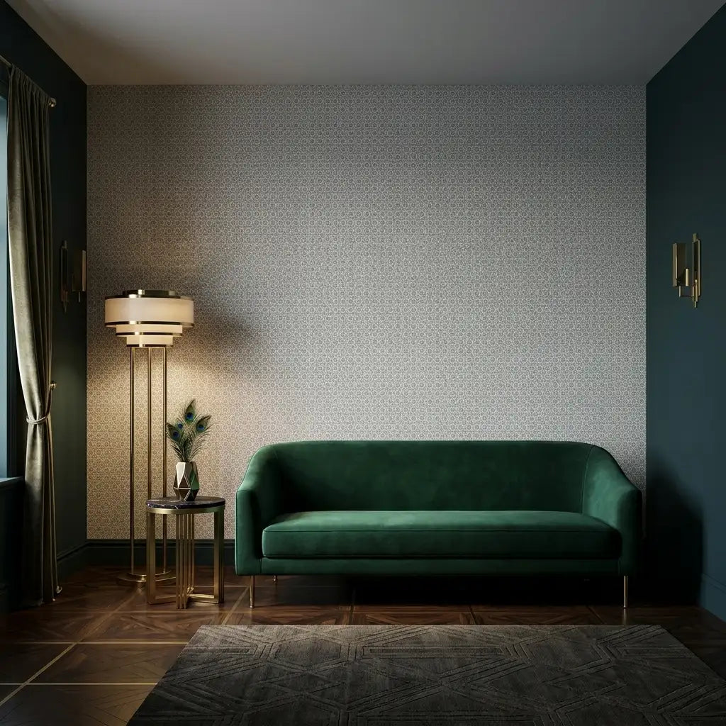 Living Room - Elegant space featuring Priti wallpaper in Grey, White by York Wallcoverings, creating a serene and modern ambiance.