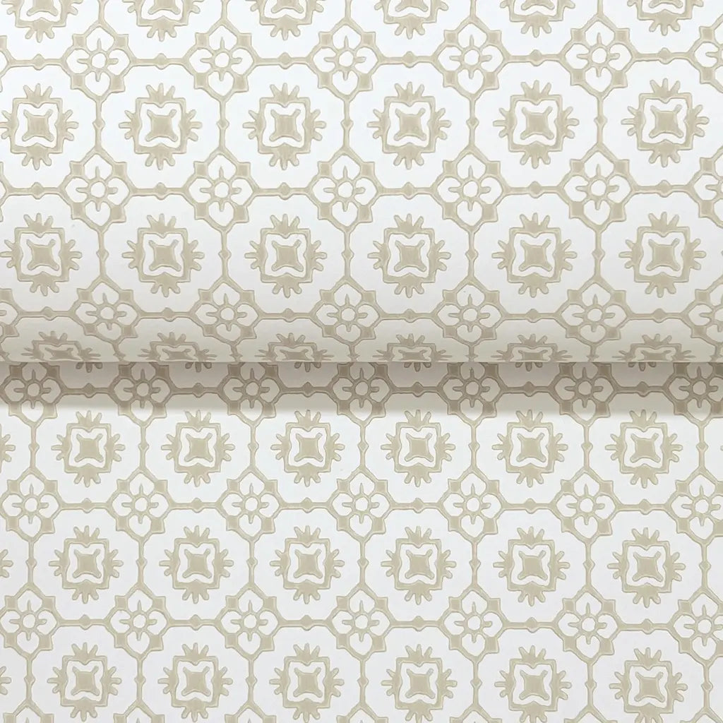 Close-up texture of Priti beige & white wallpaper by York Wallcoverings, showcasing intricate detail.