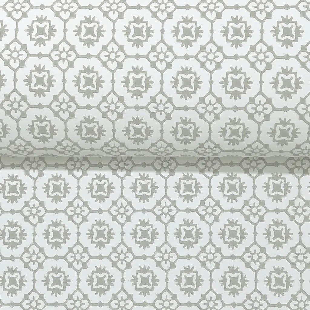 Close-up texture detail of Priti wallpaper by York Wallcoverings, showcasing intricate grey and white patterns.