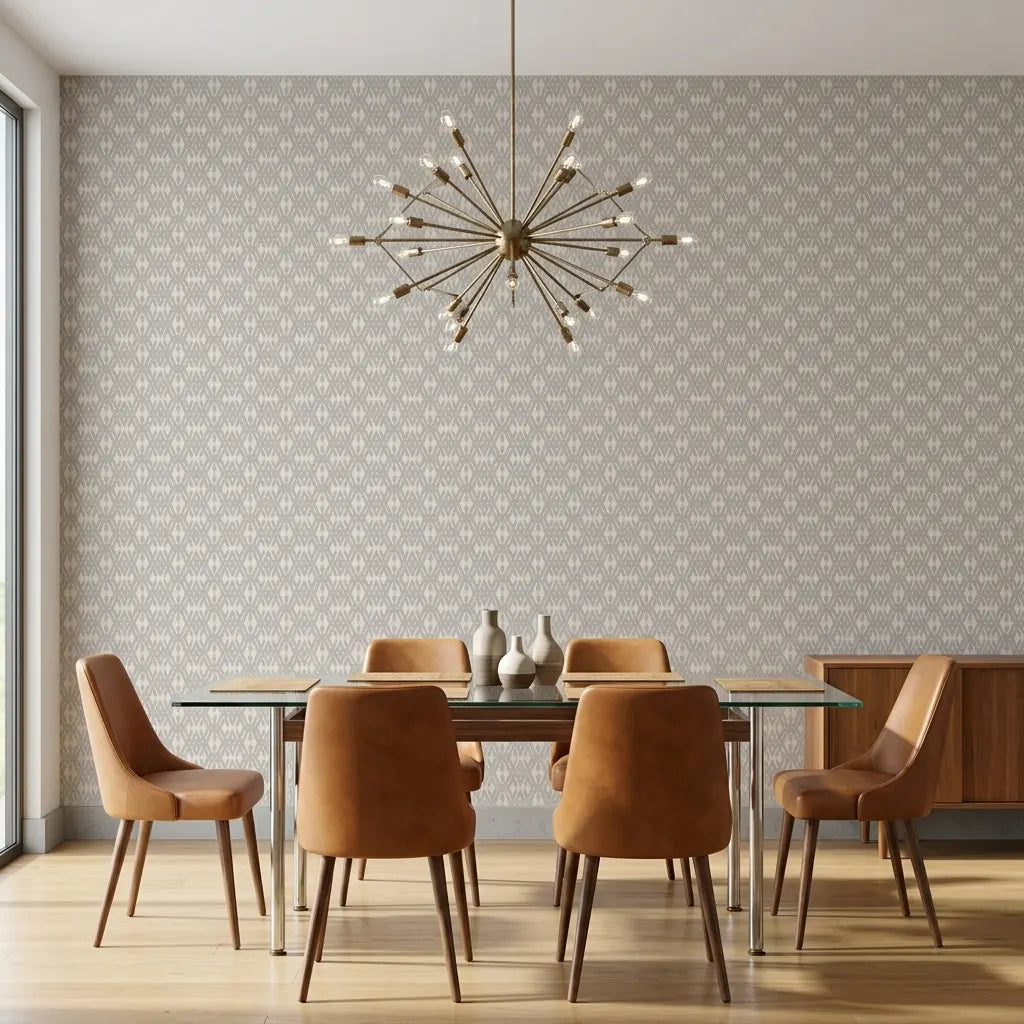 Dining Room - Features Radcliffe wallpaper in Greige by York Wallcoverings, creating an elegant and sophisticated space.